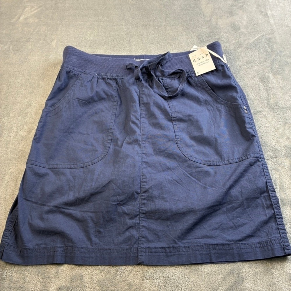 Dash Sharon Navy Blue Cotton Knit Waist Drawstring Skort Womens Size S New